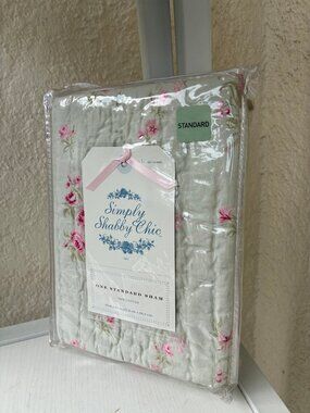 Simply Shabby Chic Rachel Ashwell Quilted Standard Sham NEW Pink Roses 20x27